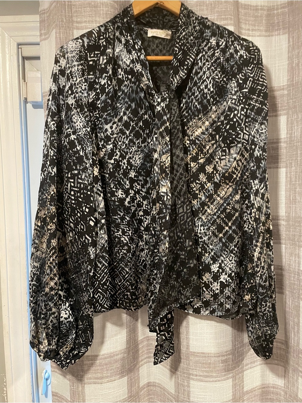 Ramy Brook Black & White Printed Tie-Neck Blouse - Picture 2 of 5